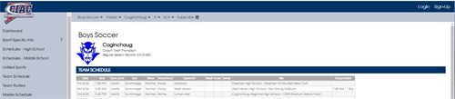 CIAC How to access a sport team's calendar