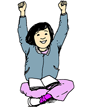 A clip art of a girl sitting on the ground cheering